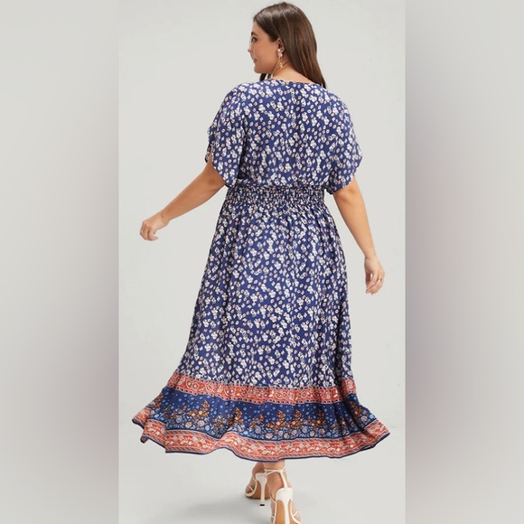 New W/O Tag14/16 1X BloomChic Blue Red Floral Split Ruffled Ties.Tag came off - Picture 2 of 10